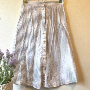 White Striped Midi Skirt with Buttons